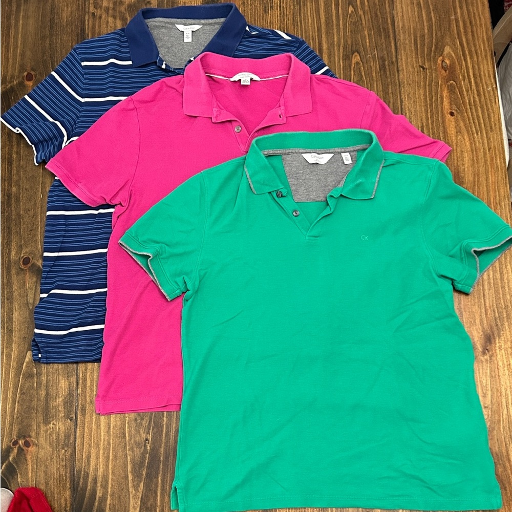(3) Calvin Klein Mens medium Collared Shirts